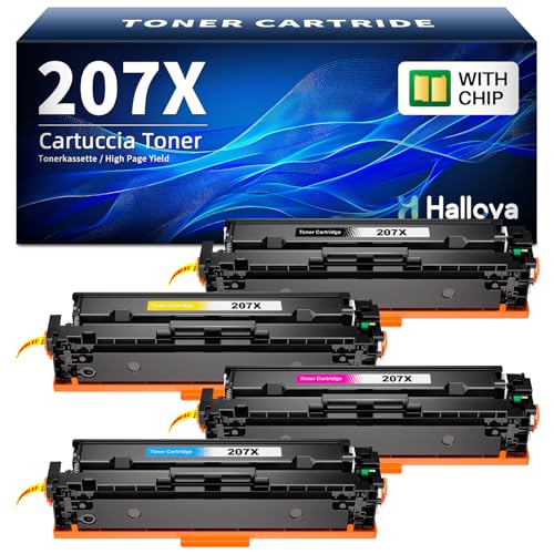 Halloya 207X Mit Chip Toner Kompatibel für HP 207X 207A Schwarz für HP Color Laserjet Pro MFP M283fdw Toner für HP Color Laserjet Pro M255dw M282nw M283fdn M255nw W2210A W2211A W2212A W2213A (4 Pack) von Halloya