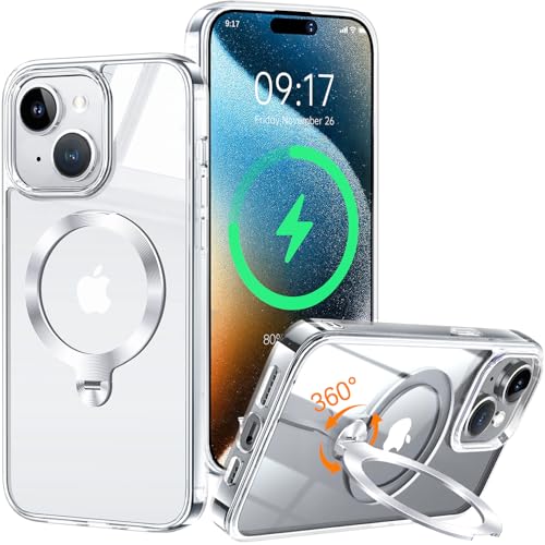 HaloArt 360° Drehbarer Ständer Magnetische Hülle für iPhone 13/14 [Stabilster Unsichtbarer CD-Ring Ständer für Mag-Safe] [ Nr.1 Magnetkraft & Militärschutz] Stoßfest Schutzhülle Dünn, Klar von HaloArt