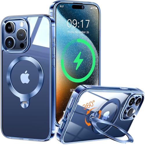 HaloArt 360° Drehbarer Ständer Magnetische Hülle für iPhone 13 Pro Max [Stabilster Unsichtbarer CD-Ring Ständer für Mag-Safe] [ Nr.1 Magnetkraft & Militärschutz] Stoßfest Schutzhülle Dünn, Blau von HaloArt