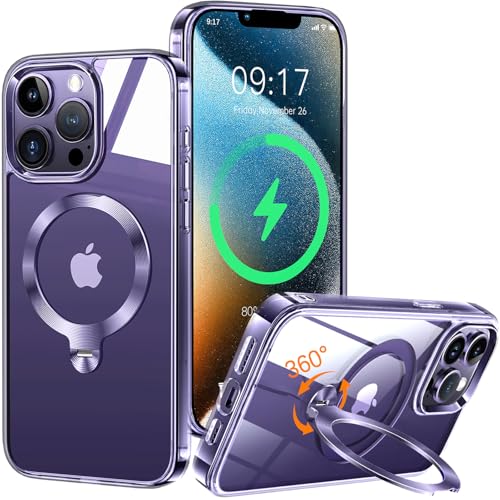 HaloArt 360° Drehbarer Ständer Magnetische Hülle für iPhone 14 Pro Max [Stabilster Unsichtbarer CD-Ring Ständer für Mag-Safe] [ Nr.1 Magnetkraft & Militärschutz] Stoßfest Schutzhülle Dünn, Violett von HaloArt