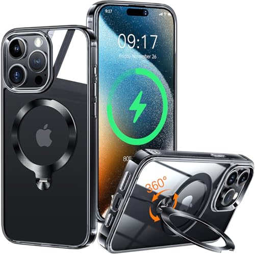 HaloArt 360° Drehbarer Ständer Magnetische Hülle für iPhone 15 Pro Max [Stabilster Unsichtbarer CD-Ring Ständer für Mag-Safe] [ Nr.1 Magnetkraft & Militärschutz] Stoßfest Schutzhülle Dünn, Schwarz von HaloArt