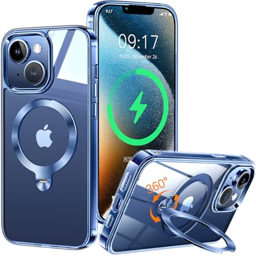 HaloArt 360° Drehbarer Ständer Magnetische Hülle für iPhone 15 [Stabilster Unsichtbarer CD-Ring Ständer] [ Nr.1 Magnetkraft & Militärschutz] Stoßfest Schutzhülle Dünn, Blau von HaloArt