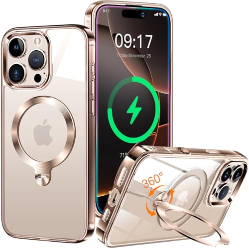 HaloArt 360° Drehbarer Ständer Magnetische Hülle für iPhone 16 Pro Max [Stabilster Unsichtbarer CD-Ring Ständer] [ Nr.1 Magnetkraft & Militärschutz] Stoßfest Schutzhülle Dünn, Titan Wüstensand von HaloArt