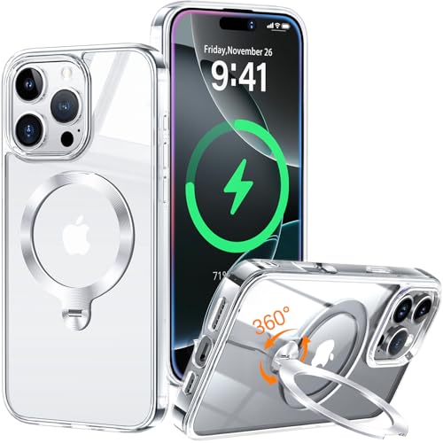 HaloArt 360° Drehbarer Ständer Magnetische Hülle für iPhone 16 Pro Max [Stabilster Unsichtbarer CD-Ring Ständer für Mag-Safe] [ Nr.1 Magnetkraft & Militärschutz] Stoßfest Schutzhülle Dünn, Klar von HaloArt