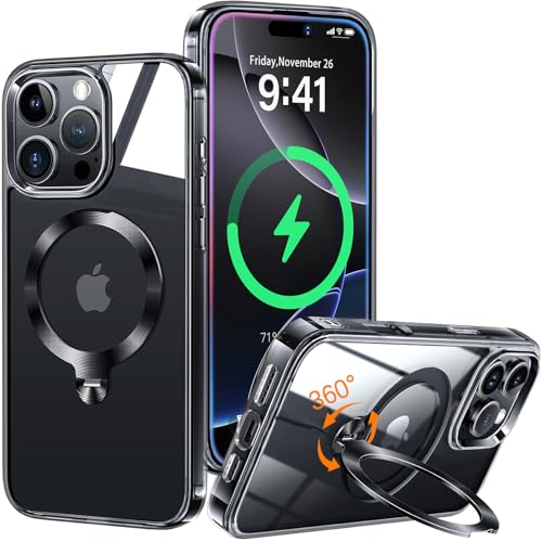 HaloArt 360° Drehbarer Ständer Magnetische Hülle für iPhone 16 Pro [Stabilster Unsichtbarer CD-Ring Ständer für Mag-Safe] [ Nr.1 Magnetkraft & Militärschutz] Stoßfest Schutzhülle Dünn, Schwarz von HaloArt