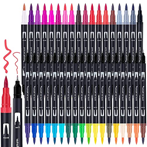 Halobios Dual Brush Pen Set, 36 Farben Pinselstifte Doppelfasermaler, Tinte auf Wasserbasis Filzstifte Für Aquarell Watercolo Bullet Journal Handlettering Manga 0,4 mm Fineliner und 1-2 mm Fasermaler von Halobios