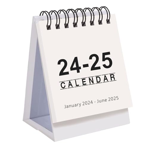 Haloppe 18-Monats-Tischkalender, klein, Januar 2024 bis Juni 2025, Doppeldrahtbindung, für Zuhause, Büro, Schule, tragbar, Weiß von Haloppe