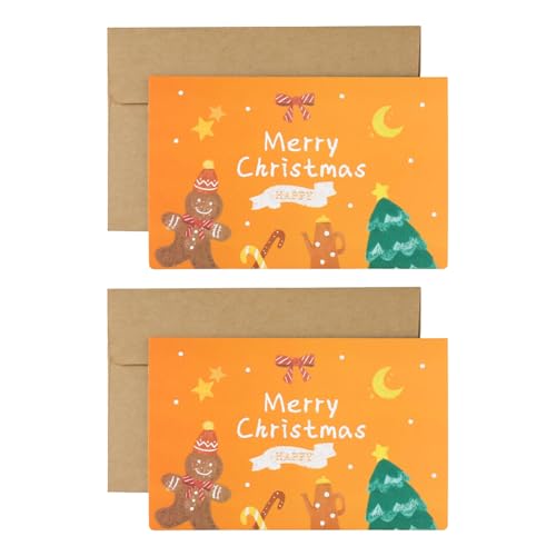 Haloppe Weihnachten Grußkarte 1 Set Grußkarte mit niedlichen Cartoon-Designs Frohe Weihnachten Karte für festliche Feiertage Niedliche Cartoon Weihnachtskarte Orange von Haloppe