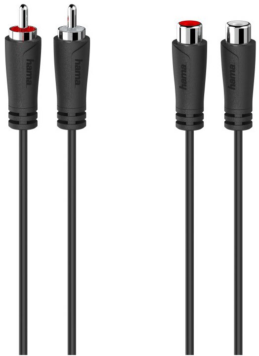Audio-Verlängerungskabel (5m) 2 Cinch-Stecker>2 Cinch-Kupplung schwarz von Hama