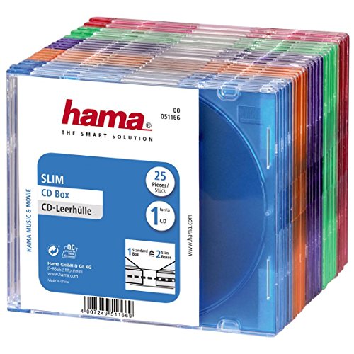 CD-ROM Slim Box 25er Pack (platzsparende CD-Aufbewahrung, Leerhüllen auch für DVD und Blu-ray geeignet, CD-Schutzhüllen transparent-farbig in Blau, Orange, Violett, Grün und Pink) fünf Farben von Hama