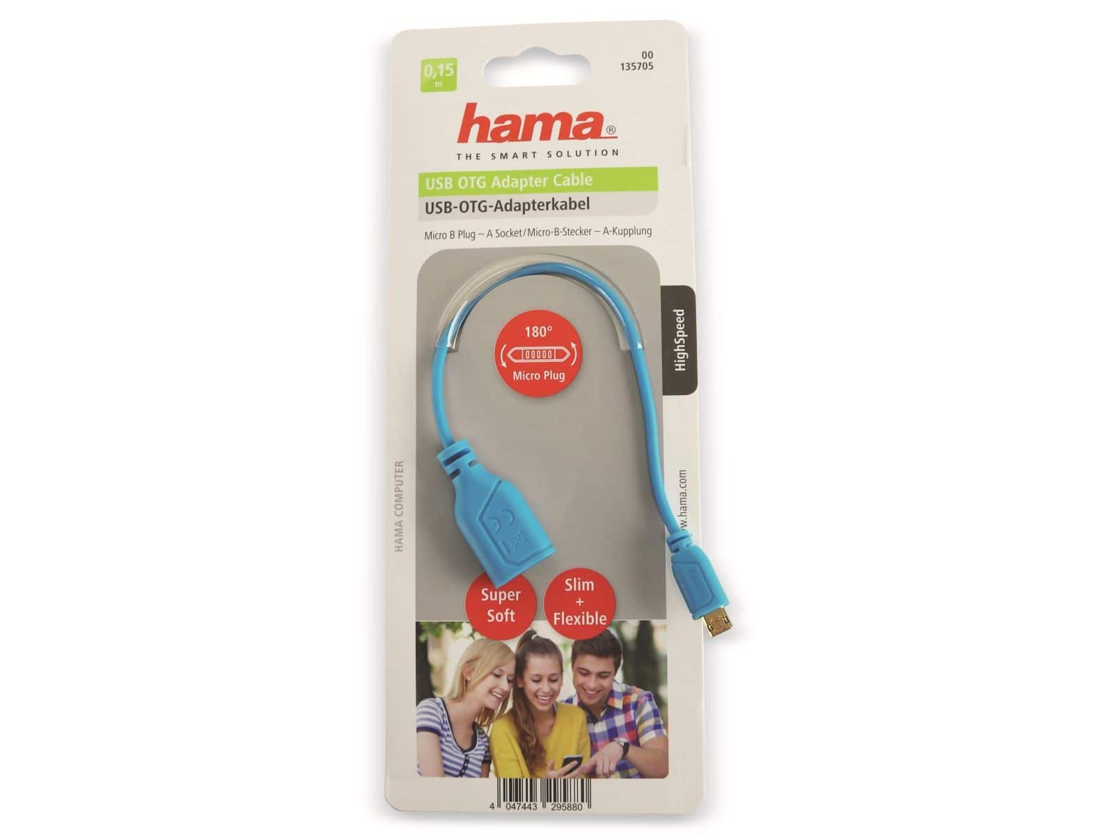 HAMA Micro-USB OTG Kabel 135705, Flexi-Slim, blau, 0,15 m von Hama