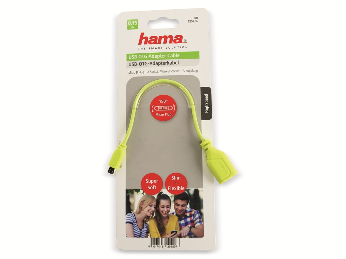 HAMA Micro-USB OTG Kabel 135706, Flexi-Slim, grün, 0,15 m von Hama