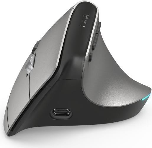 Hama EMW-700 - Vertikale Maus - mehrere Geräte, wiederaufladbar - ergonomisch - Für Rechtshänder - optisch - 8 Tasten - kabellos - 2,4 GHz, Bluetooth 4,2 - kabelloser Empfänger (USB) - Anthrazit (00182691) von Hama