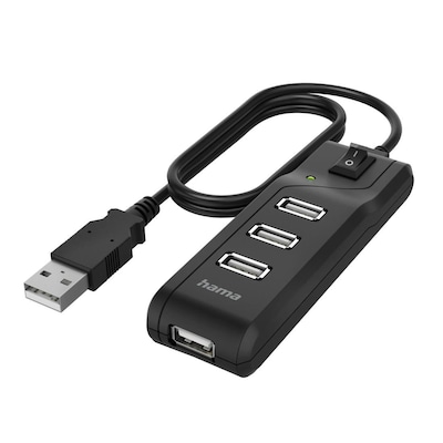 Hama 00200118 USB-Hub, 4 Ports, USB 2.0, 480 Mbit/s, Schwarz mit Einschalter Hama 00200118 USB-Hub, 4 Ports, USB 2.0, 480 Mbit/s, Schwarz mit Einschalter von Hama