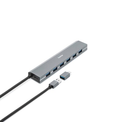 Hama 00200137 USB-Hub, 7 Ports, USB 3.2 Gen1, 5 Gbit / s, inkl. USB-C-Adapter und Netzteil von Hama