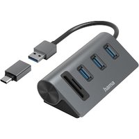 Hama 00200140 USB-Hub/Kartenleser, 5 Ports, 3x USB-A, SD, microSD, inkl. USB-C-Adapter von Hama