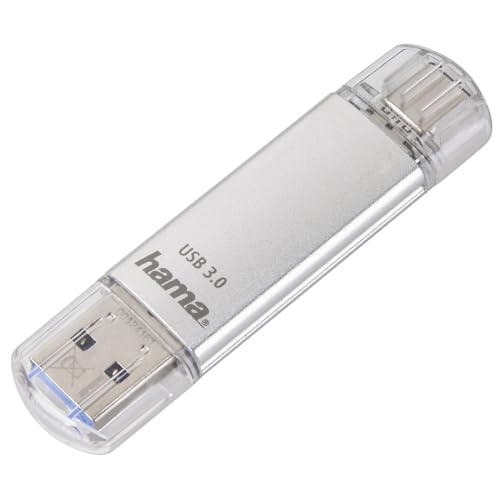 Hama 128GB USB-Speicherstick mit USB 3.0&USB 3.1-Type-C (2-in-1 USB-Stick, z.B.für Android Handy, Tablet, Computer, Notebook, MacBook, OTG, 40MB/s) USB-Typ-C Handy-Stick, Doppel Memory-Stick silber von Hama