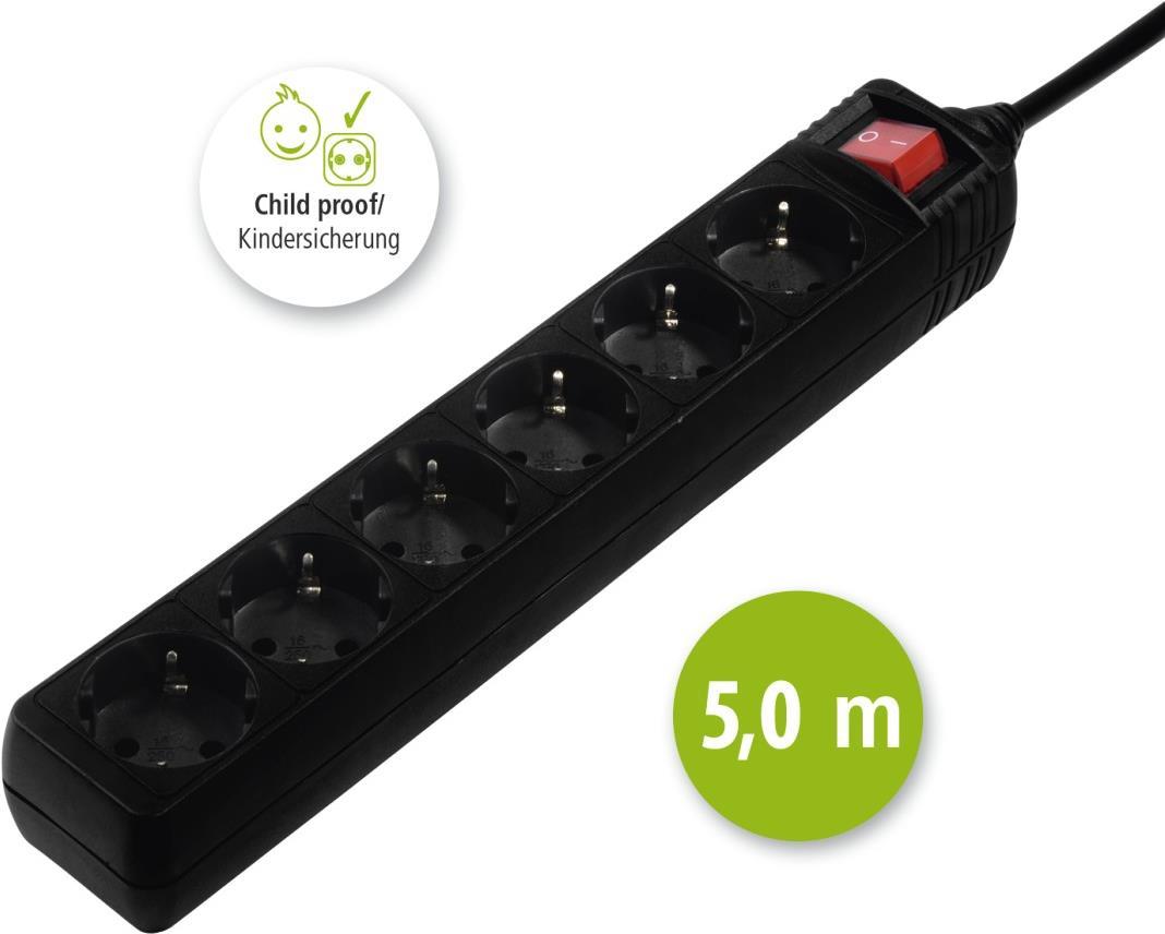 Hama 137266 Innenraum 6AC-Ausgänge Schwarz Verlängerungskabel (00137266) von Hama