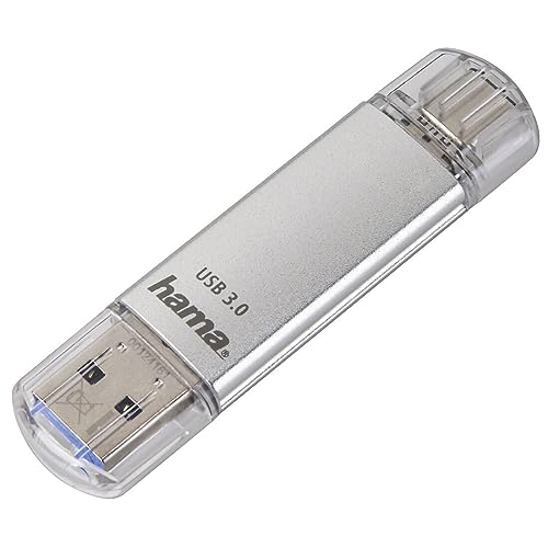 Hama 16GB USB-Speicherstick mit USB 3.0&USB 3.1-Type-C (2-in-1 USB-Stick, z.B. für Android Handy, Tablet, Computer, Notebook, MacBook, OTG, 40MB/s) USB-Typ-C Handy-Stick, Doppel Memory-Stick Silber von Hama