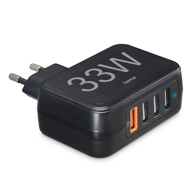 Hama 201629 Schnellladegerät 4 Ports, Qualcomm® 3.0, 1x USB-A QC, 3x USB-A, 33 W, Schw. von Hama