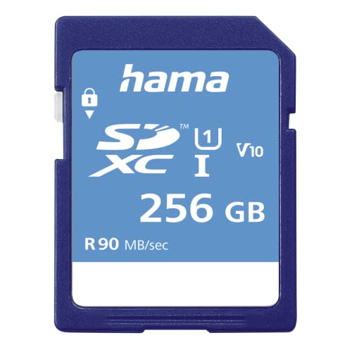 Hama 256 GB SDXC-Speicherkarte, Class 10, V10, UHS-I (bis zu 90MB/s, für Full-HD- und 3D-Video-Aufnahmen, z.B. Digitalkamera, Camcorder, Videokamera, mit Schreibschutz) SDXC-Card von Hama