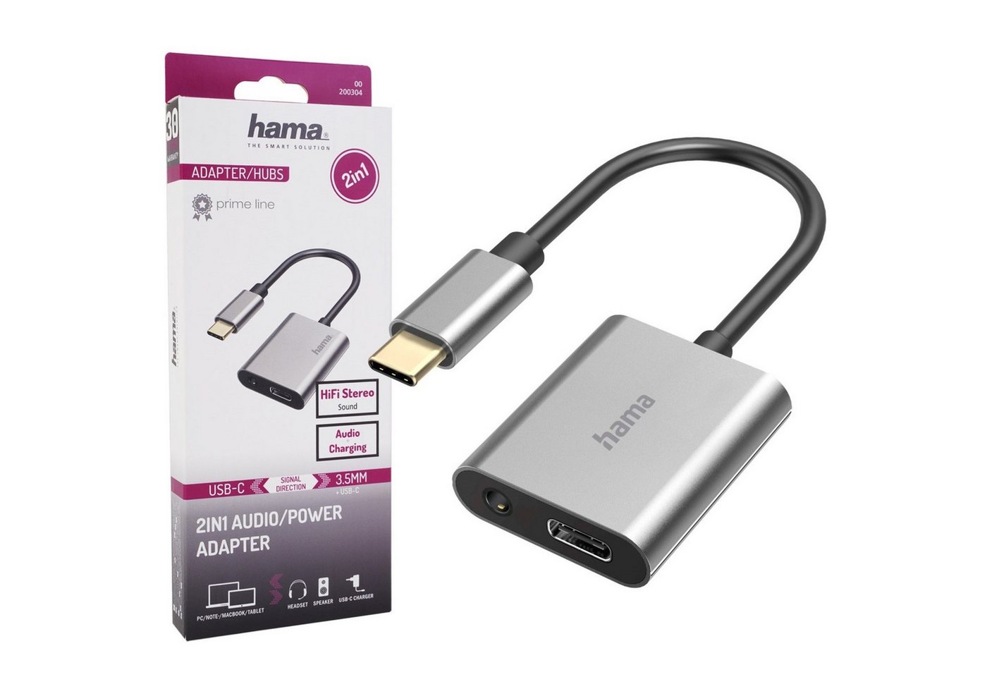 Hama 2in1 Audio-Adapter USB-C auf 3,5mm Klinke Tablet-Kabel, AUX + Ladebuchse Strom für Handy Smartphone Tablet PC Notebook von Hama