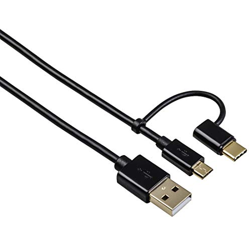 Hama 2in1 Micro USB Kabel mit USB-C Adapter Gold geschirmt 1,00m von Hama
