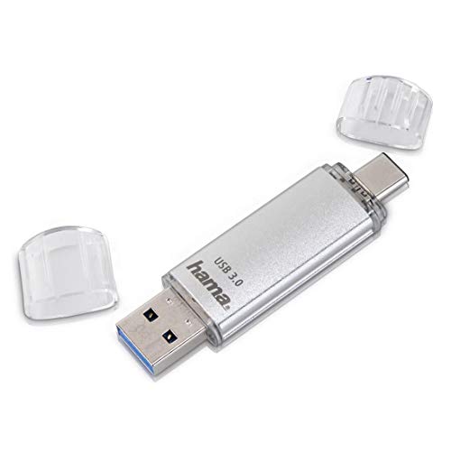 Hama 32GB USB-Speicherstick mit USB 3.0&USB 3.1-Type-C (2-in-1 USB-Stick, z.B. für Android Handy, Tablet, Computer, Notebook, MacBook, OTG, 40MB/s) USB-Typ-C Handy-Stick, Doppel Memory-Stick silber von Hama