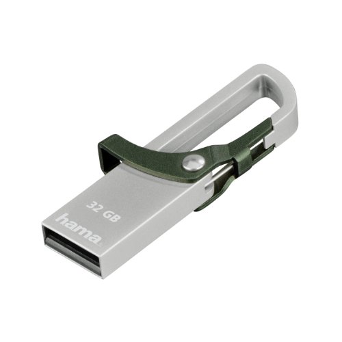 Hama 32GB USB-Stick USB2.0 Datenstick mit Karabiner (15 MB/s, Memory Stick besonders geeignet für Befestigung am Schlüsselbund oder Geldbeutel, Speicherstick, geeignet für Windows/MacBook) grün von Hama