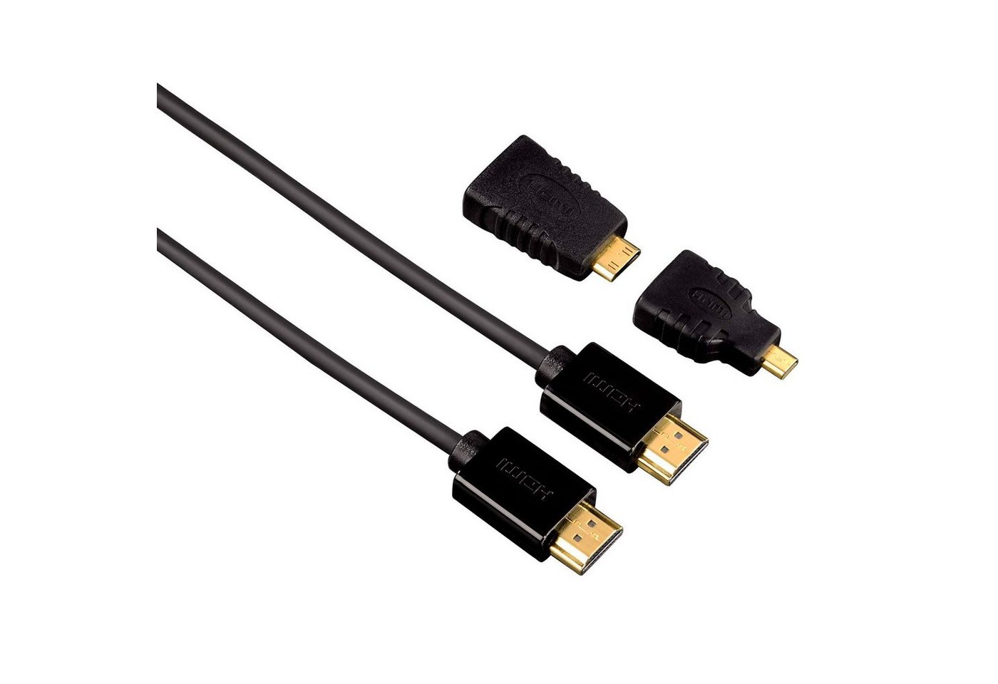 Hama 4K HDMI Highspeed Kabel 1,5 m + Adapter HDMI-Kabel, HDMI, HDMI Typ C (Mini), HDMI Typ D (Micro), (150.00 cm), Mit Mini-HDMI- und Micro-HDMI-Adapter von Hama