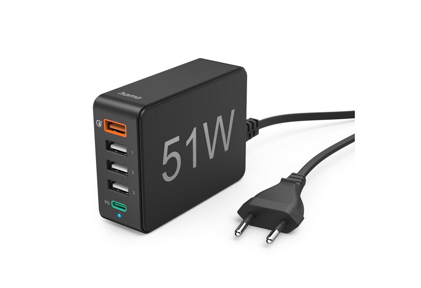 Hama 5 Ports, 1x USB-C, 4x USB-A, PD, 51 W, SW Controller-Ladestation (1-tlg) von Hama