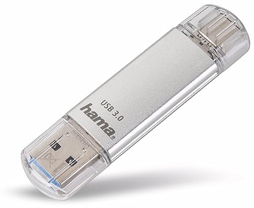 Hama 64GB USB-Speicherstick mit USB 3.0&USB 3.1-Type-C (2-in-1 USB-Stick, z.B. für Android Handy, Tablet, Computer, Notebook, MacBook, OTG, 40MB/s) USB-Typ-C Handy-Stick, Doppel Memory-Stick Silber von Hama