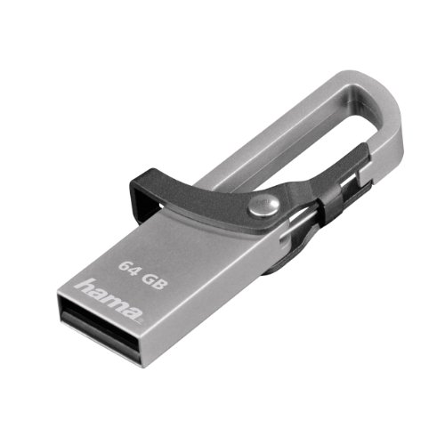 Hama 64GB USB-Stick USB2.0 Datenstick mit Karabiner (15 MB/s, Memory Stick besonders geeignet für Befestigung am Schlüsselbund oder Geldbeutel, Speicherstick, geeignet für Windows/MacBook) grau von Hama