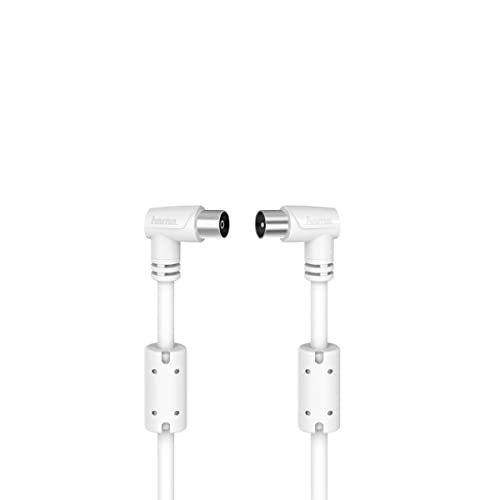 Hama 90° abgewinkeltes TV-Antennenkabel (TV-Kabel Koaxial-Stecker – Koaxial-Buchse, 95 db, 5 m, vergoldet, Anschluss eines Fernsehers an eine Wandsteckdose oder einen Decoder), weiß von Hama