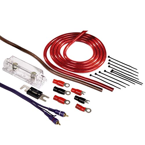 Hama Anschluss-Set für Car Hifi-Verstärker, AMP-Kit mit Powerkabeln (25 mm²), Cinchkabel, Sicherungshalter, Sicherung, Gabelkabelschuhen und Kabelbinder von Hama