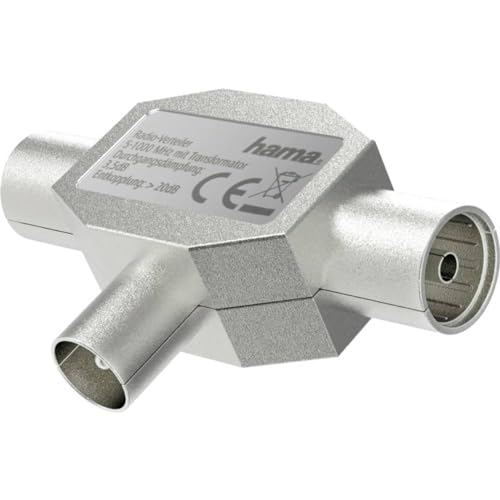 Hama Verteiler Antennenstecker auf 2X Antennenbuchse (Koaxial, Verteiler, Splitter, Matelgehäuse, 1000MHz) Silber von Hama
