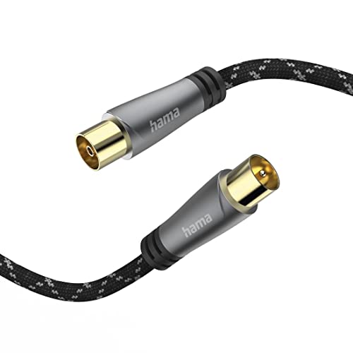 Hama Antennenkabel Koax 10 m lang 120 dB (Koax Stecker - Kupplung, Koaxialkabel HD TV, 8K, zur Verbindung von Antennendose zu TV oder Receiver, Metallgehäuse, verstärkter Kabelmantel, 75 Ohm) von Hama