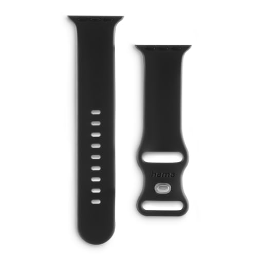 Hama Armband für Apple Watch 38/40/41mm (passend für Apple Watch 9/8/SE/7/6/5/4/3/2/1, Schnellwechselarmband, Silikon Look, Quick Change, flexibles Wechselarmband) schwarz von Hama