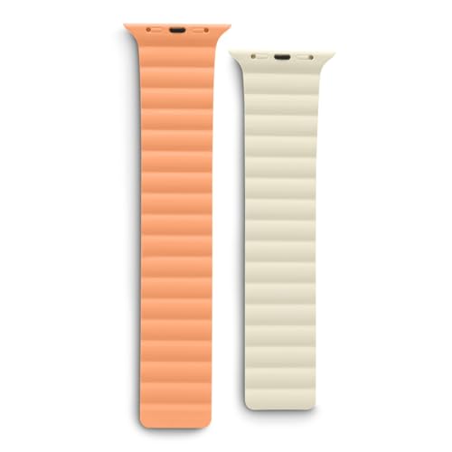 Hama Armband für Apple Watch 42/44/45/49mm (passend für Apple Watch 9/Ultra 2/Ultra/8/SE/7/6/5/4/3/2/1, Magnetarmband, Silikon Look, Quick Change, flexibles Wechselarmband) orange-beige von Hama