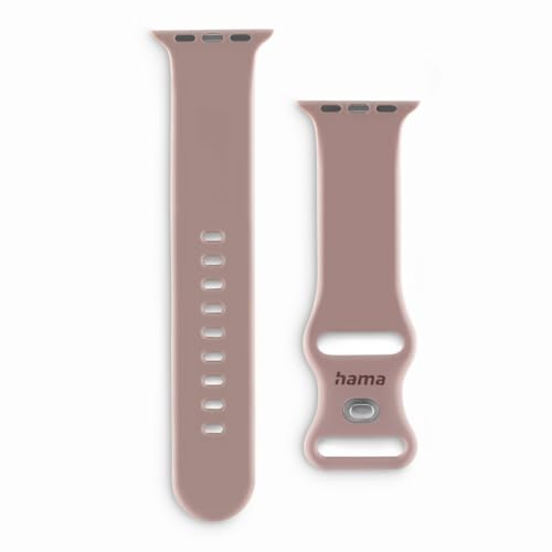 Hama Armband für Apple Watch 42/44/45/49mm (passend für Apple Watch 9/Ultra 2/Ultra/8/SE/7/6/5/4/3/2/1, Schnellwechselarmband, Silikon Look, Quick Change, flexibles Wechselarmband) Nude rosé von Hama