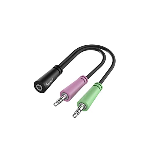 Hama Audio Adapter (2X 3 pol. 3,5 mm Klinke Stecker - 4 pol. 3,5 mm Klinke Buchse, Stereo Klinke Adapter verbindet 4 poligen Klinken Kopfhörer mit Mikrofon oder Headset mit einem PC oder Laptop) von Hama