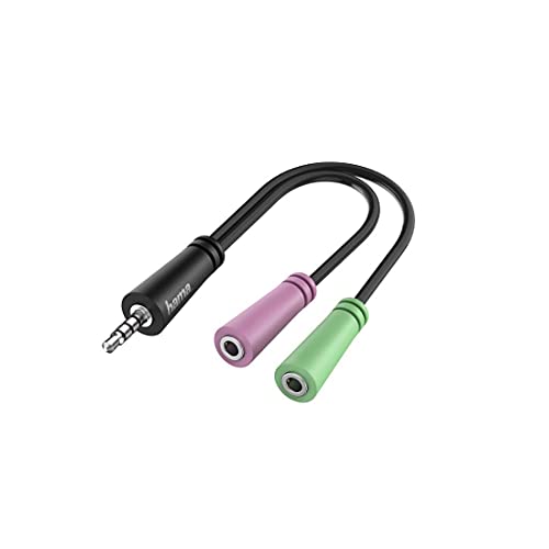 Hama Audio Adapter (4 pol. 3,5 mm Klinke Stecker - 2x 3 pol. 3,5 mm Klinke Buchse, Stereo Klinke Adapter zum Verbinden von Laptop, Handy, Tablet mit 3 poligem Klinken Headset, Kopfhörer mit Mikrofon) von Hama