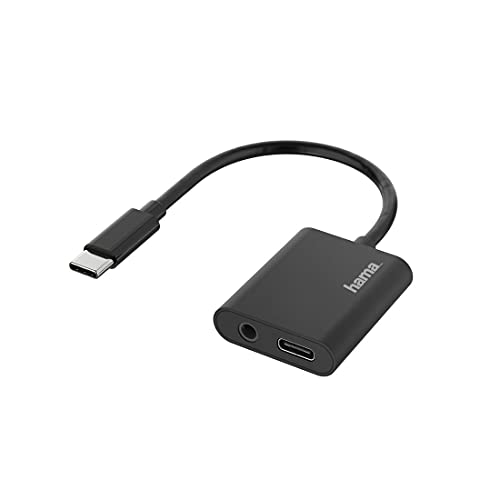 Hama Audio Adapter 1 auf 2, USB C - Klinke/USB C, (Kopfhörer Adapter 1x 3,5 mm Klinke für Audio, 1x USB C Buchse Power, USB C Adapter für Tablet, Smartphone, zum Anschluss für Kopfhörer, Lautsprecher) von Hama