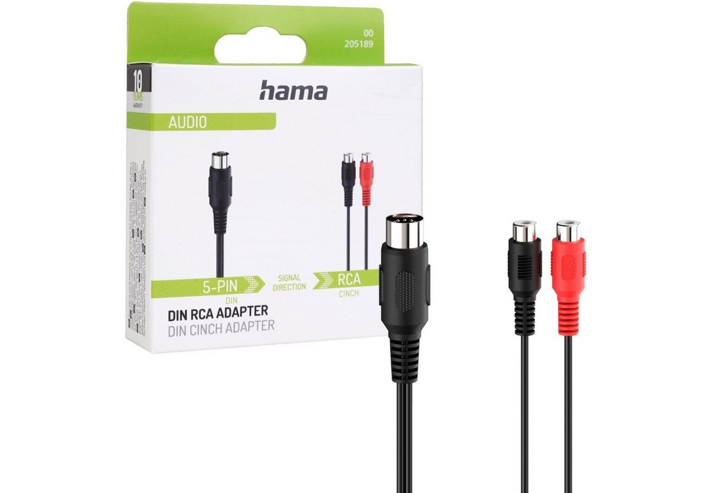 Hama Audio-Adapter Cinch Kupplung auf DIN 5 polig Audio-Kabel, RCA-Buchse, DIN 5-Pol. Stecker (10 cm), 2x Cinch-Buchse auf DIN-Stecker Chinch Stereo von Hama