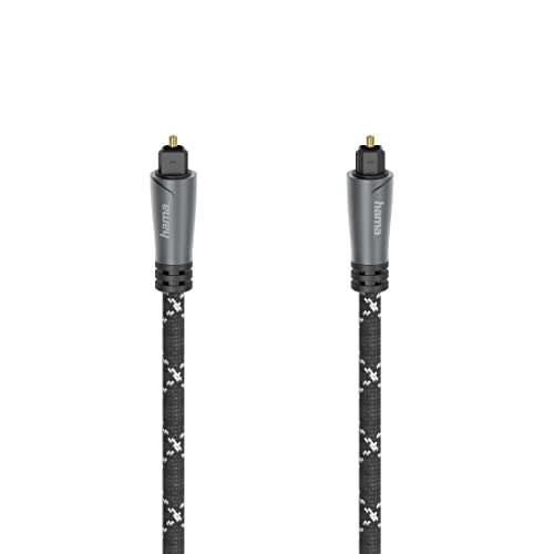 Hama Audio-Lichtleiter-Kabel, ODT-Stecker (Toslink) 1,5 m, Metall Stecker, robuster Kabelmantel mit Aramidfaser zur Übertragung digitaler Audiosignale schwarz von Hama