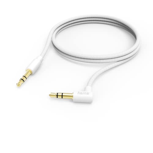 Hama Audiokabel (AUX-Kabel, 3,5 mm Klinkenstecker auf Stecker, eine Seite 90 °, kompatibel mit iPhone Samsung Kopfhörer, Lautsprecher, Smartphone, Tablet, MP3, Auto, Stereo, Haus, 1 m), Weiß von Hama