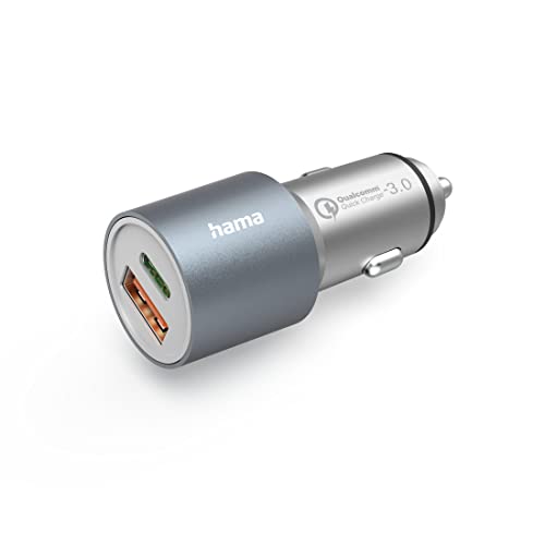 Hama Auto Ladegerät, Kfz Schnellladegerät 38 Watt USB C + USB A (2 Port Zigarettenanzünder Ladestecker für Smartphone, Mehrfach Ladeadapter mit Power Delivery und Qualcomm Quick Charge) Metall von Hama