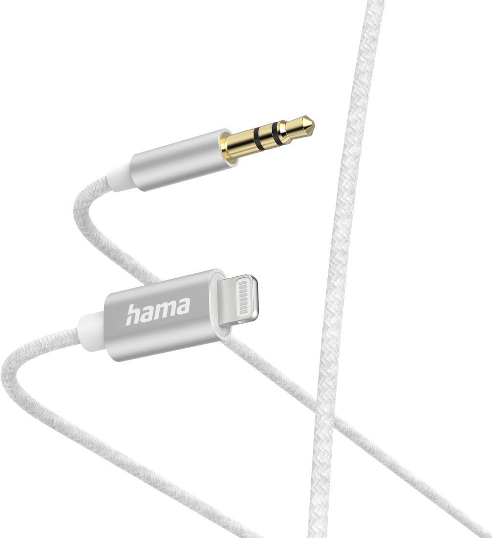Hama Aux-Kabel Lightning - 3,5-mm-Klinke, Nylon, 1,0 m, Wei� (00201522) von Hama