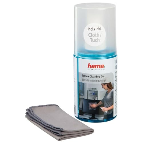 Hama Bildschirmreiniger Set mit Mikrofasertuch (Reinigungsgel als Monitor Reiniger, PC Bildschirm Reiniger, Tablet Reiniger, Notebook Reiniger, TV Reiniger LCD LED Fernseher, Handy Desinfektion) 200ml von Hama