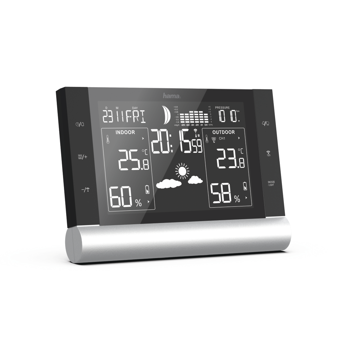 Hama Black Line L - Schwarz - Innen-Luftdruck - Innen-Hygrometer - Innen-Thermometer - Außen-Hygrometer - Außen-Thermometer - Akku (00186418) von Hama